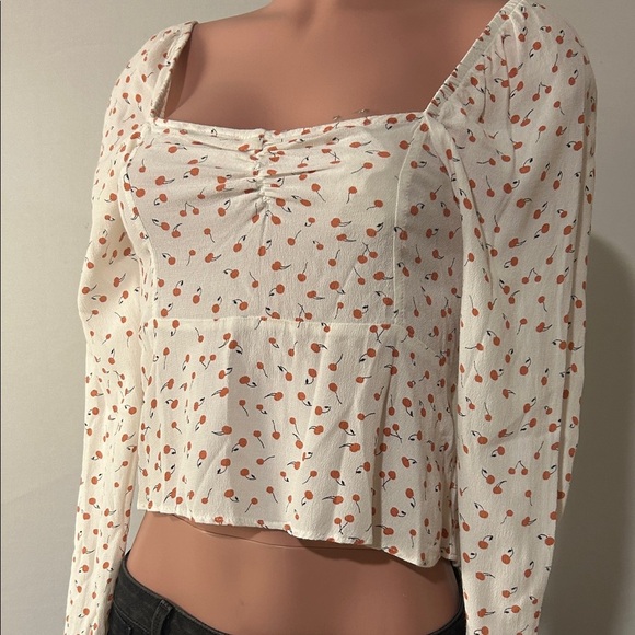 Free People Julia Sweetheart Top Ivory Cherry Print Women's Long Sleeve Size S - Picture 1 of 11